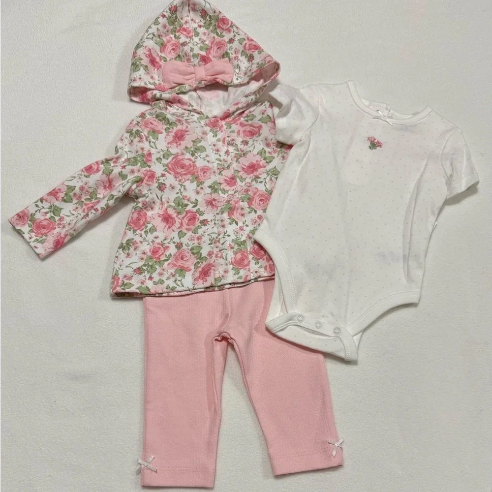 Little Me 6M Infant Girl 3 Pc Pink Floral Baby Set NWT
